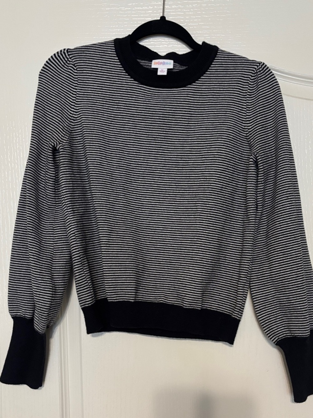 LuLaRoe Black and White Striped Crewneck Sweater